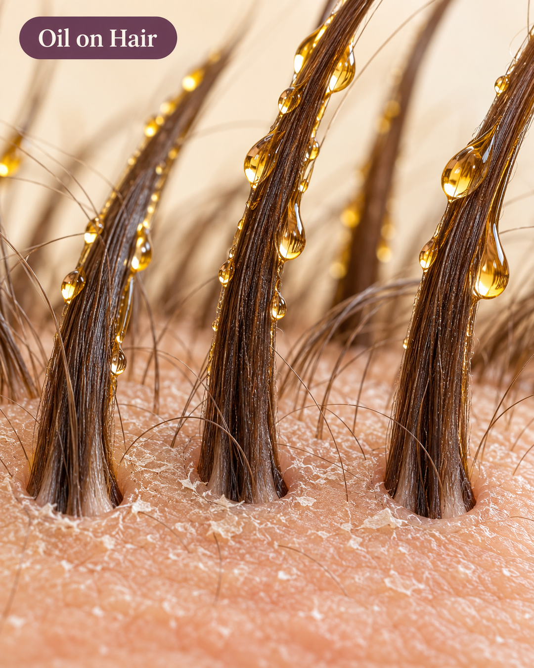 Oil sitting on the hair strands while the scalp underneath stays bare